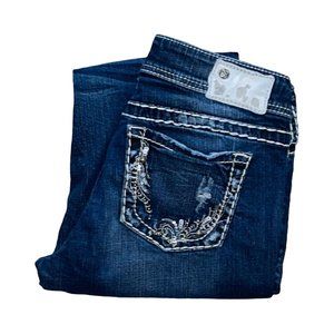 Silver Jeans Suki Distressed Embroidered Embellished Floral Bootcut Jeans 29 29